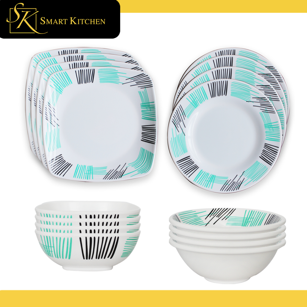 4pcs set Vector Stripes Design Melamine Plate, Bowl, Cup, Rice Spoon ...