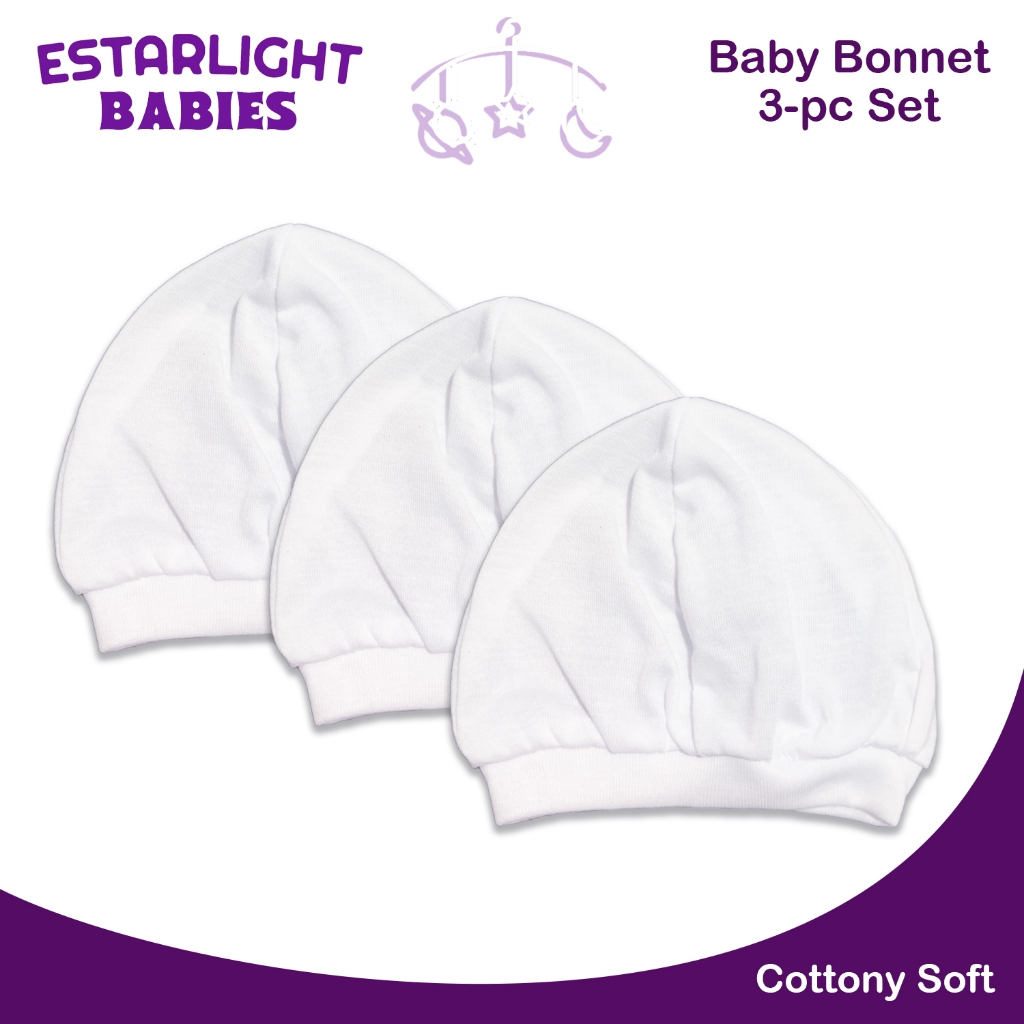 3 pcs Bonnet in Value Pack and Bundles Infant Plain White - Newborn ...