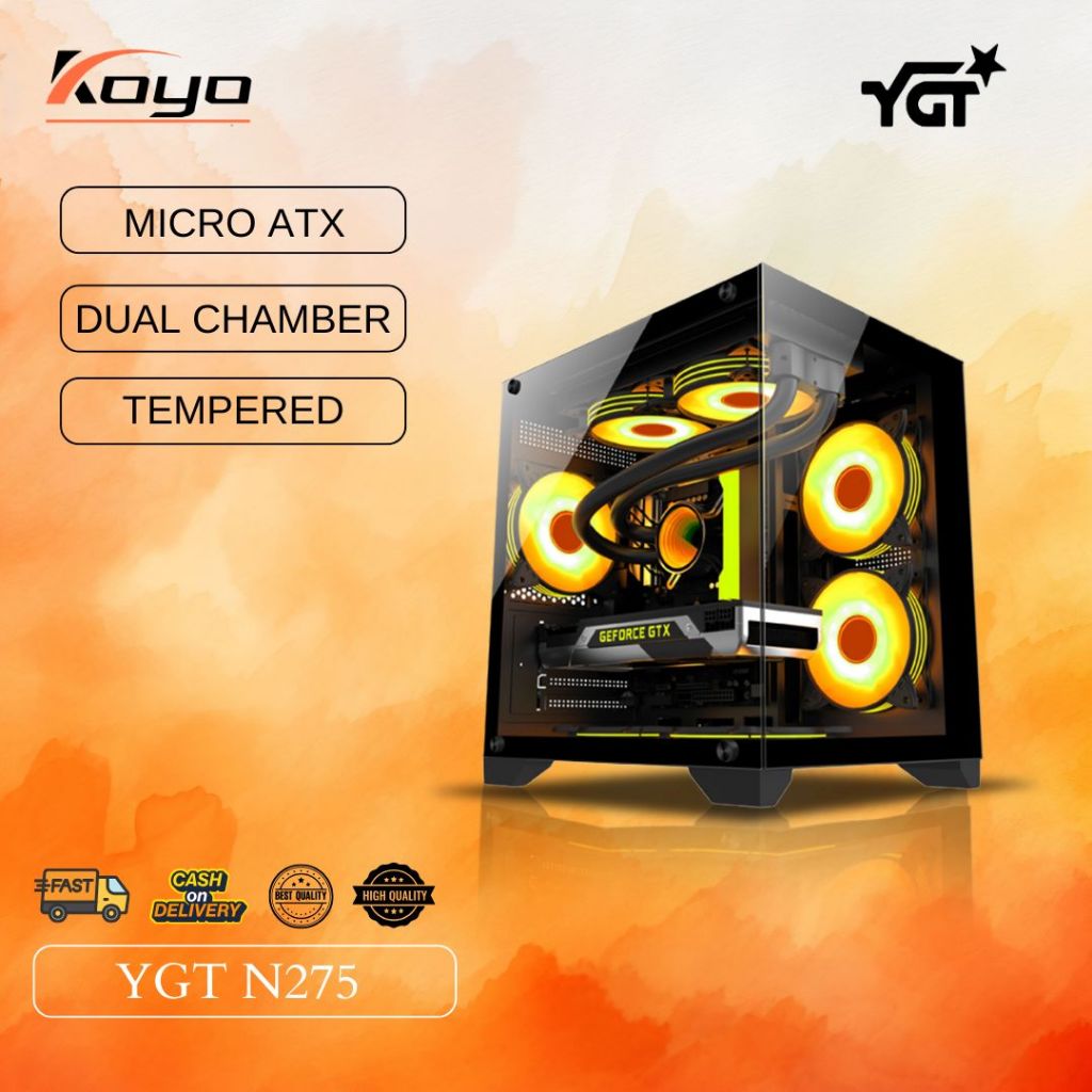 YGT N275 Tempered Glass ATX Gaming PC Case - 240mm AIO Support, High ...