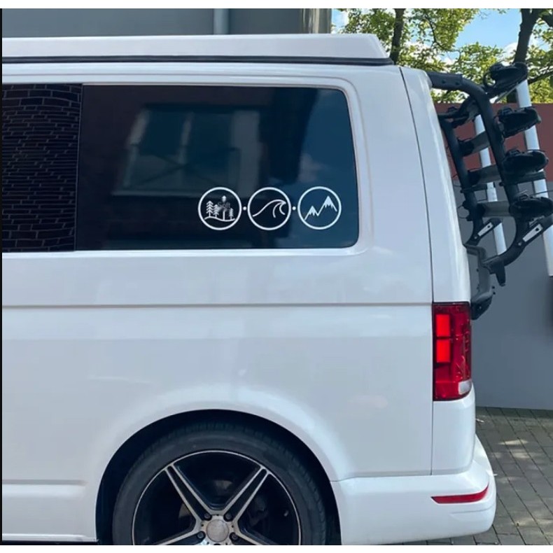 Vanlife Van Camper Decals Forest Wave & Mountains in a Circle Stickers ...