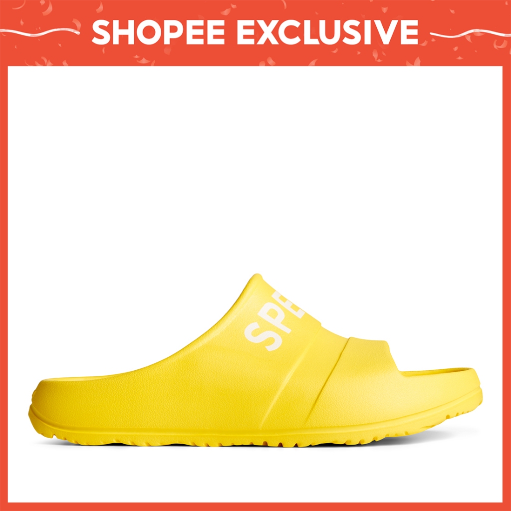 SLIDES SANDAL IN WHITE TPU WITH BOLD ORANGE LOGO GRAPHIC IN STRAP