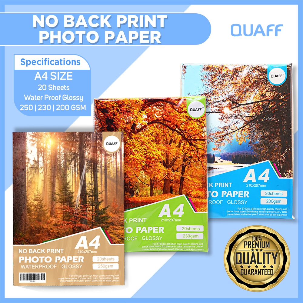 QUAFF Photo Paper No Back Printing A4 Size 200Gsm & 230Gsm - 20 sheets ...