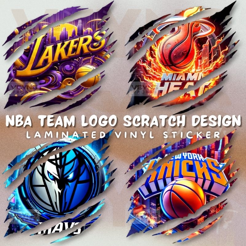 NBA TEAM LOGO SCRATCH DESIGN LAMINATED VINYL STICKER for TUMBLER ...