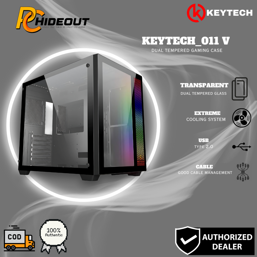 KEYTECH 0-11 V GAMING PC CASE - TRIPLE TEMPERED GLASS PANEL ATX/M-ATX/M ...