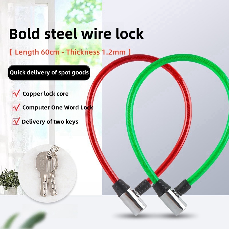 Bicycle Key Lock Anti-theft Cable Lock Thicken Steel Rope Waterproof ...