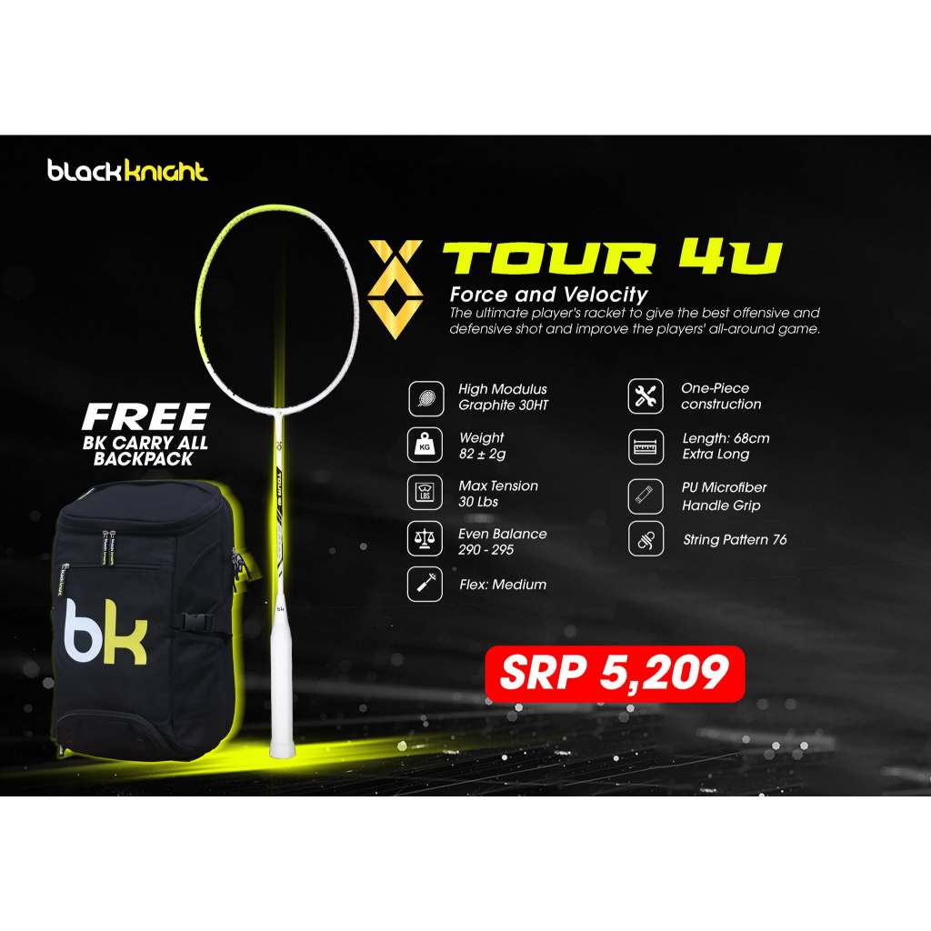 Black Knight Hex Tour 4U XV Series Badminton Racket FREE Backpack ...