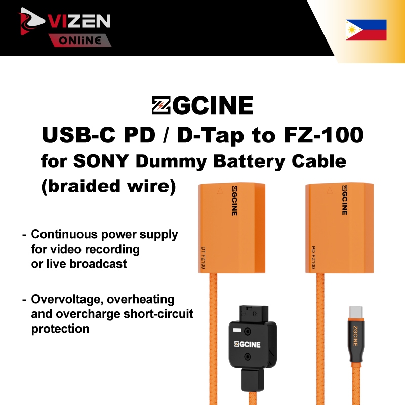 Cavo Batteria Fittizia ZGCINE DT-NPF - USB-C PD A NPF E D-Tap A NPF - Filo Intrecciato