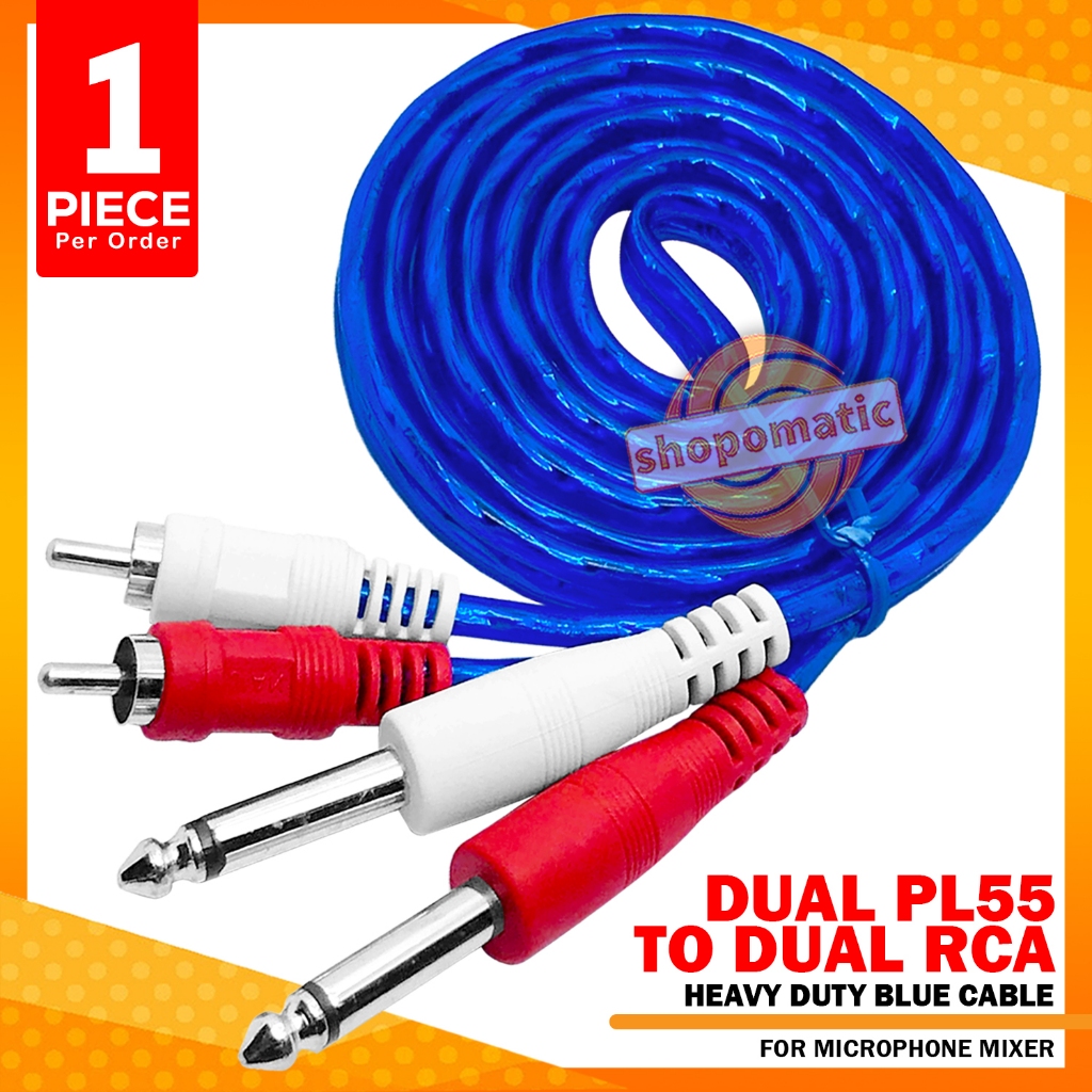 Dual Male RCA Plug to 2 Male PL 6.35mm Mono Plug Jack Audio Cable Cord ...