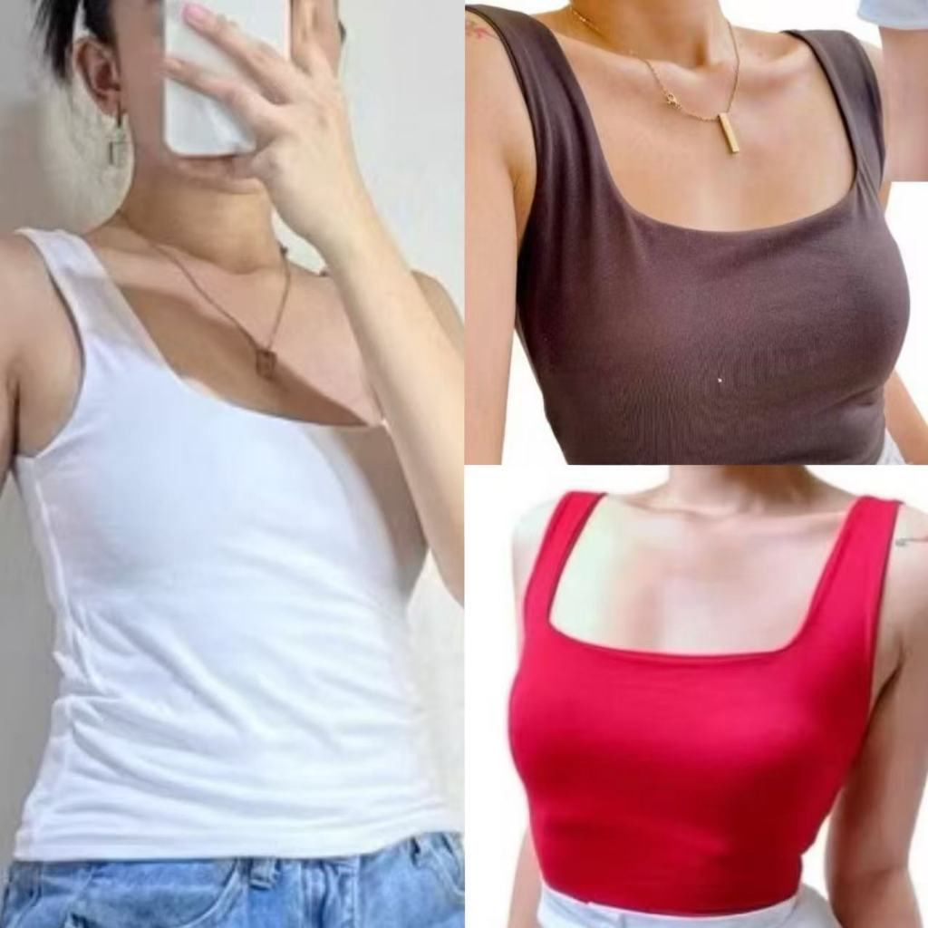Square neck seamless sando Double lining full length top | Shopee ...