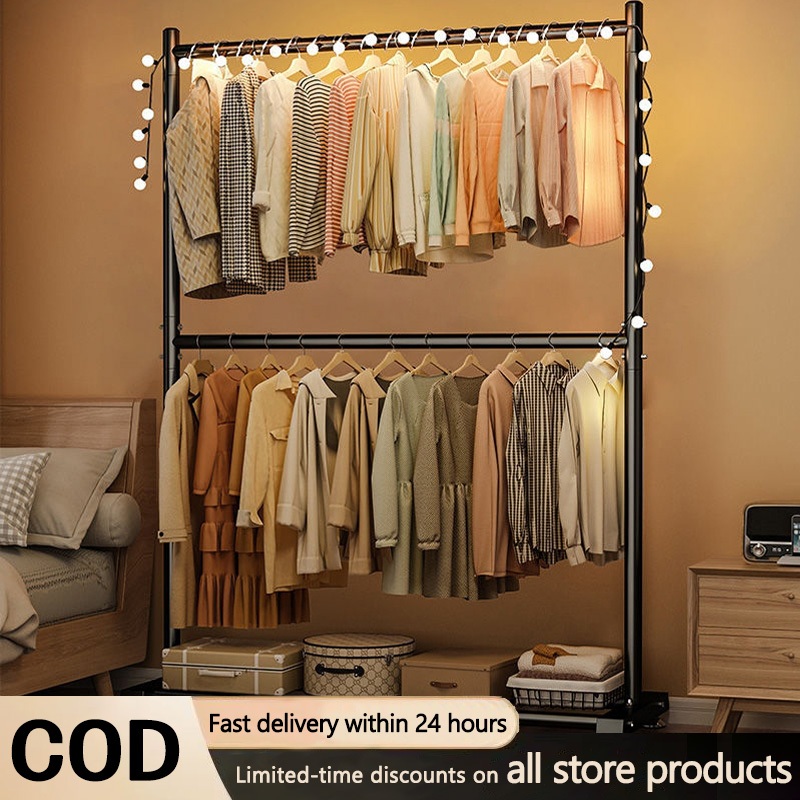 Double Layer 60/100/120/150cm Metal Clothes Hanger Drying Rack, Double ...