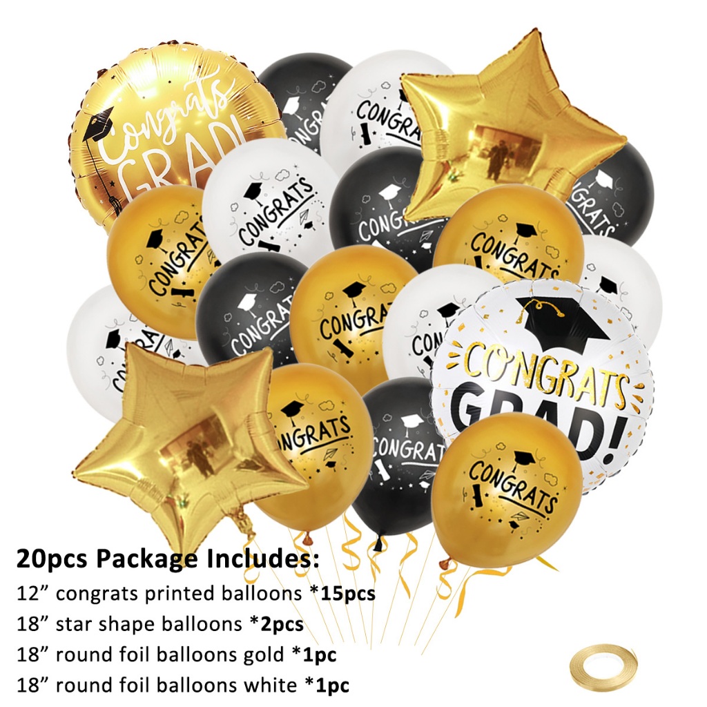 20pcs Happy Graduation Printed Balloons Congrats Grad Balloons ...