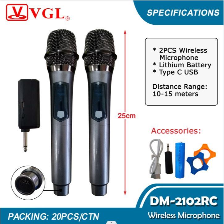 VGL 2N1 WIRELESS RECHARGEABLE MICROPHONE ( DM 2102RC ) | Shopee Philippines