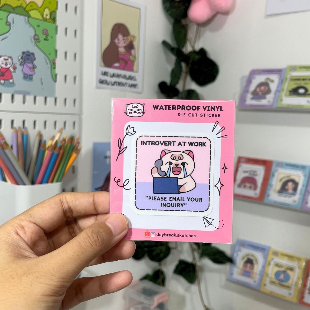 Introvert At Work - Please Email Your Inquiry - Waterproof Vinyl Cute ...