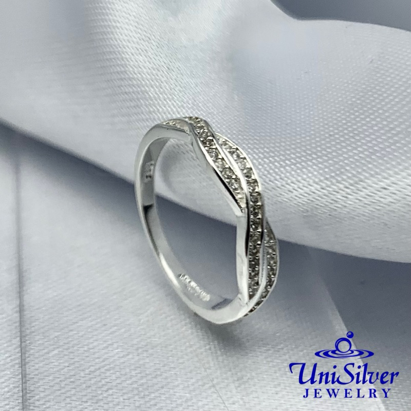 Unisilver 925 Sterling Silver Half Eternity Twisted Lady's Band Ring ...
