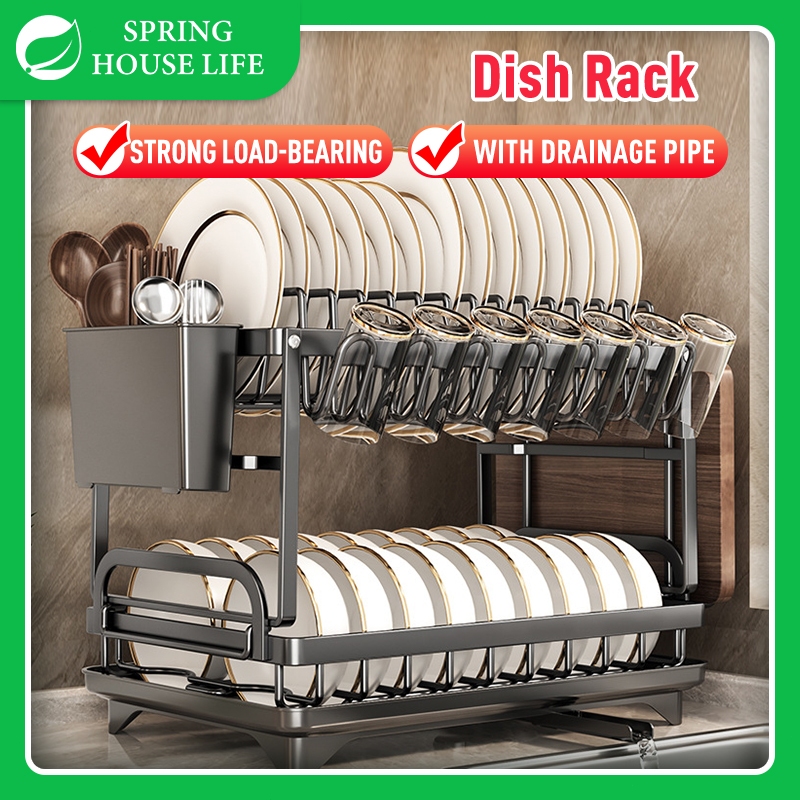 2 Tiers Dish Rack Dish Drainer Rack Cabinet Dish Drying Rack With Cup ...
