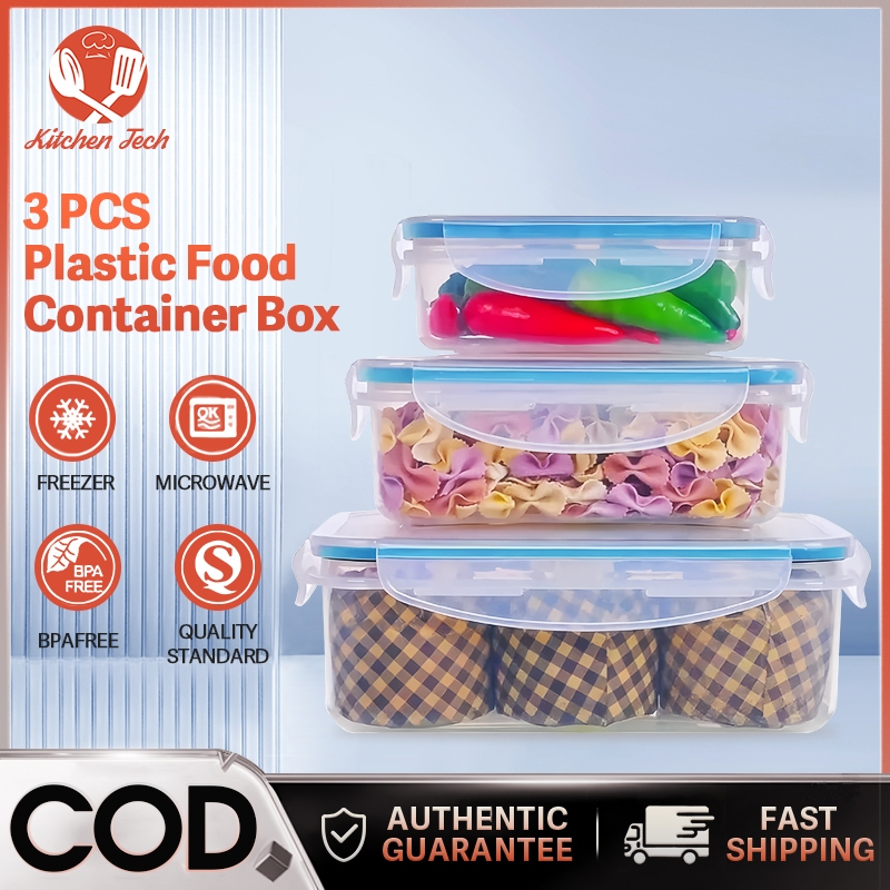 3 PCS/Set Plastic Food Container Boxes Lunch Box Sealed Fresh Storage ...