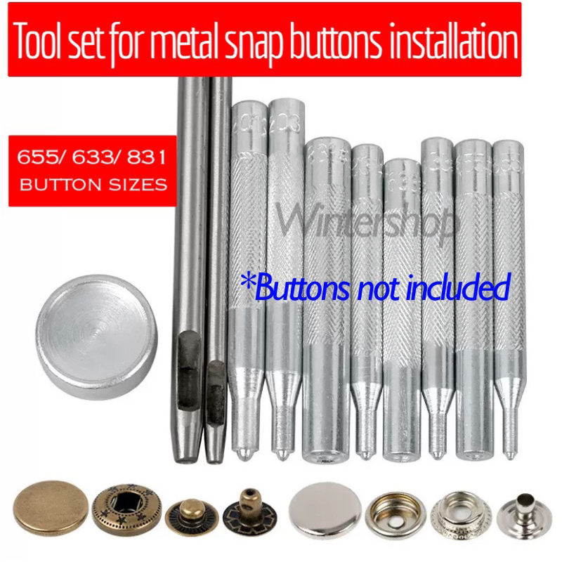 655/633/831/201/203 Metal Snap Button Kit Studs Installation Hand Punch ...