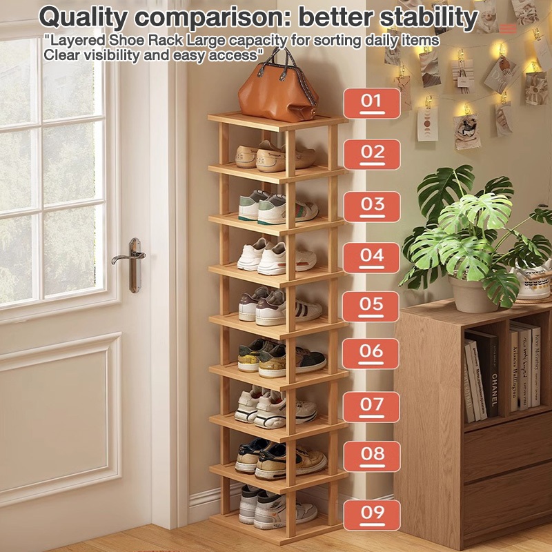 SUNNY Shoe Rack Organizer 8/9Layer Heavy Duty Bamboo Stackable Shoes ...