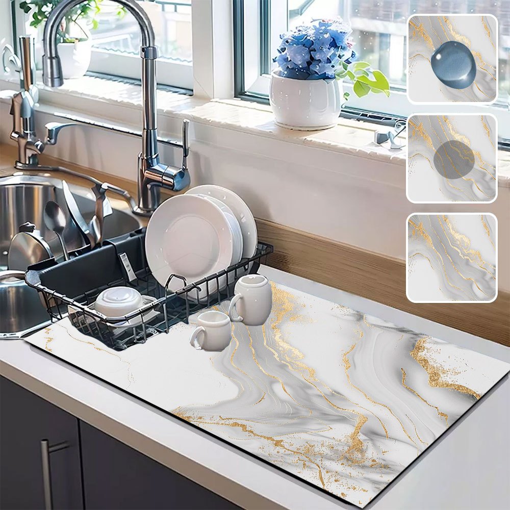 1pc Marble pattern Dish Drying Mat Kitchen Absorbent pad diatomite ...