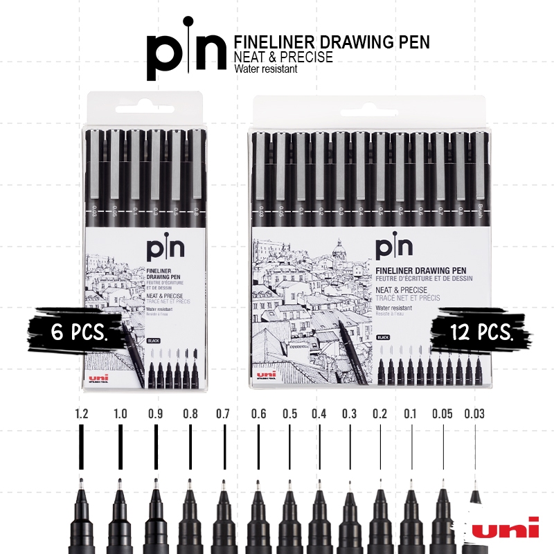 Uni Pin SET Waterproof Fineliner – Ideal for Artists, Architects ...
