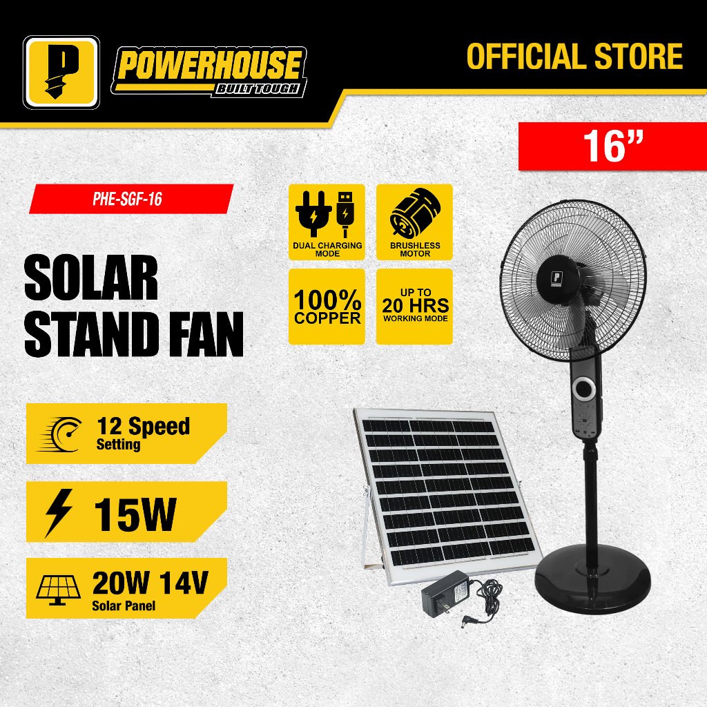 Powerhouse Electric Solar Stand Fan 16
