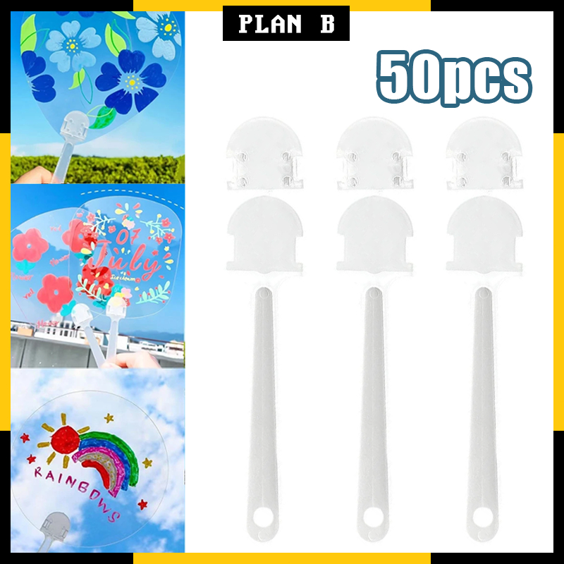 50pcs DIY Fan Handle Plastic Advertising Fan Handle For DIY Crafts Fan ...