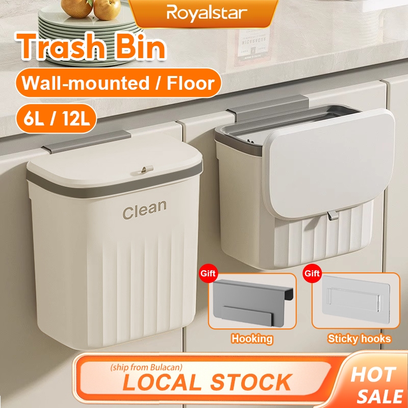 ROYALSTAR Wall-Mounted Trash Can with Cover Kitchen Trash Bin for ...