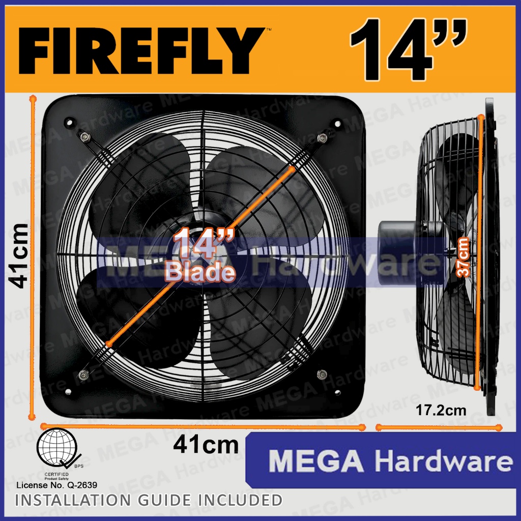 OMNI Industrial Exhaust Fan w/ Grill Wall Mounted (12 inch, 14 inch, 16 ...
