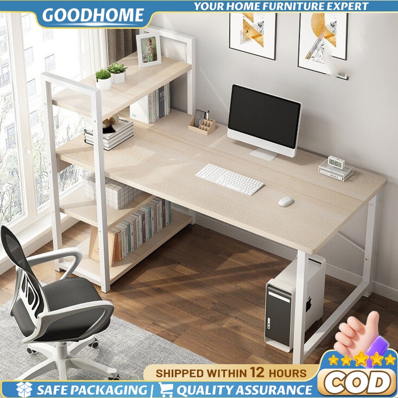 Computer Table 85/90/120cm Study Table With Book Shelf Desktop Table ...