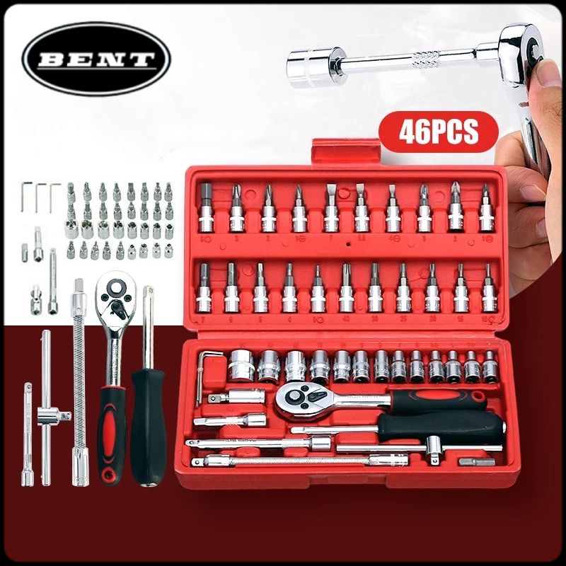 46Pcs Socket Ratchet Wrench Set Car Motorcycle Repair Professional Tool ...
