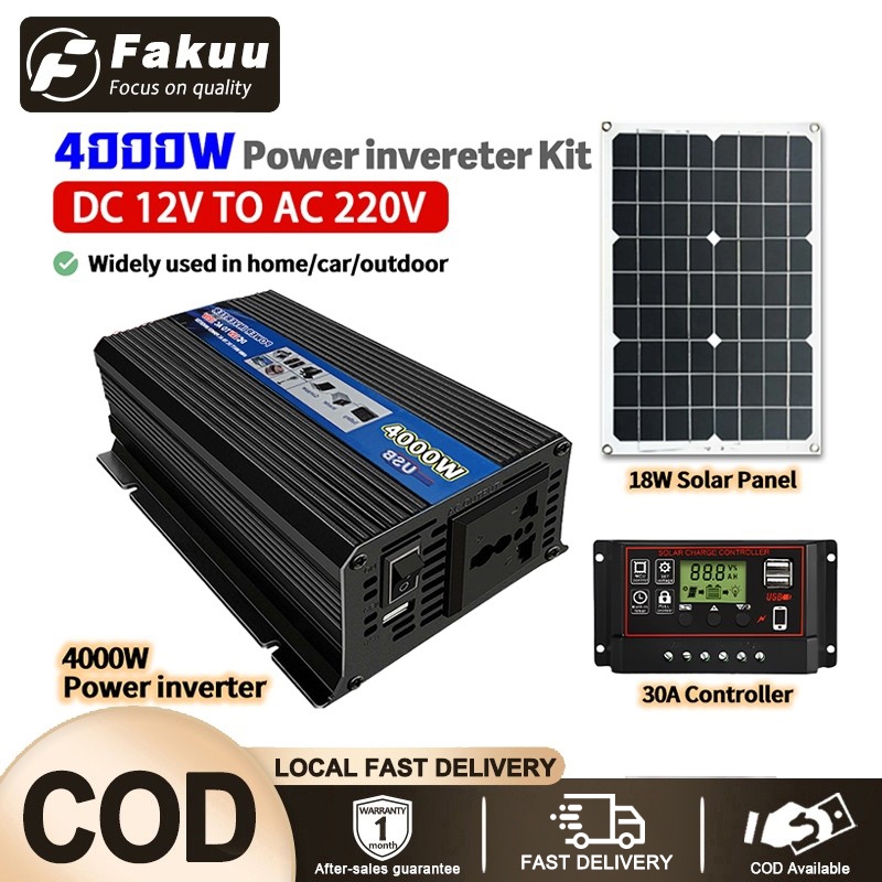 Solar panel with inverter kit 4000W inverter DC 12V to AC 220 solar ...