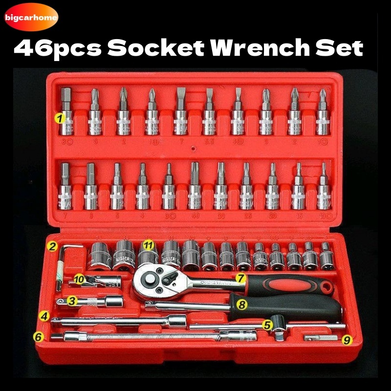 46pcs Socket Ratchet Car Motor Repair Tool Wrench Set Head Portable ...