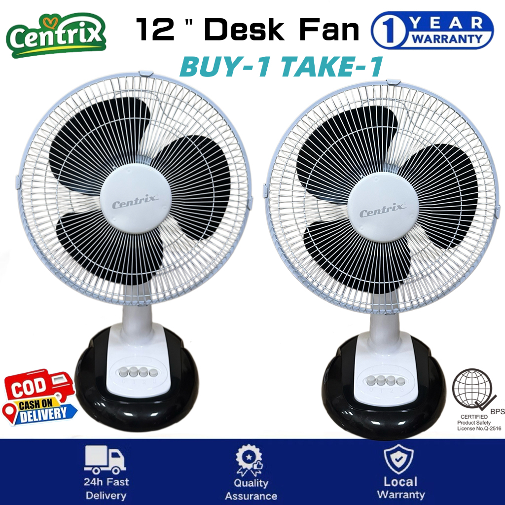 Centrix BUY 1 TAKE 1 Desk Fan Portable 12-Inches High Quality Electric ...
