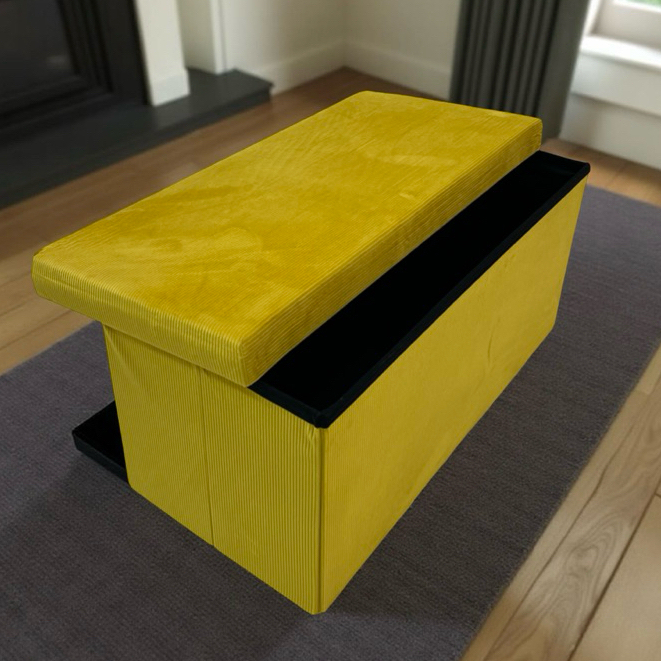 HStex 110L Foldable Sofa Storage Box Soft Corduroy Ottoman Storage Box ...