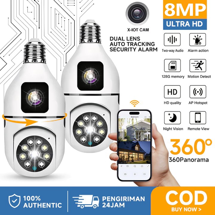CCTV Camera Dual Lens No WIFI Needed V380 Pro CCTV Bulb 50MP 360 ...