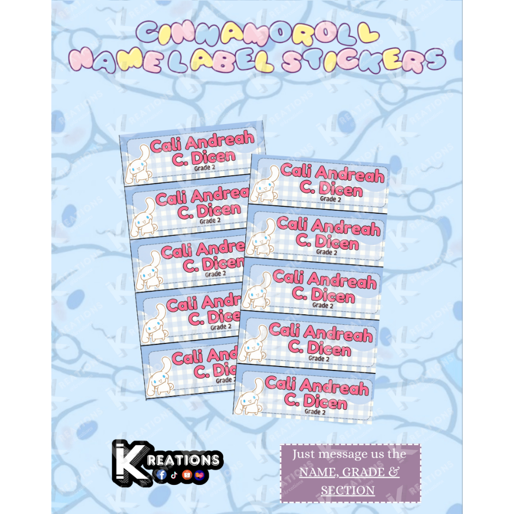 CINNAMOROLL SCHOOL BUNDLES (NAME & SUBJECT STICKER LABELS, NAMETAG ...