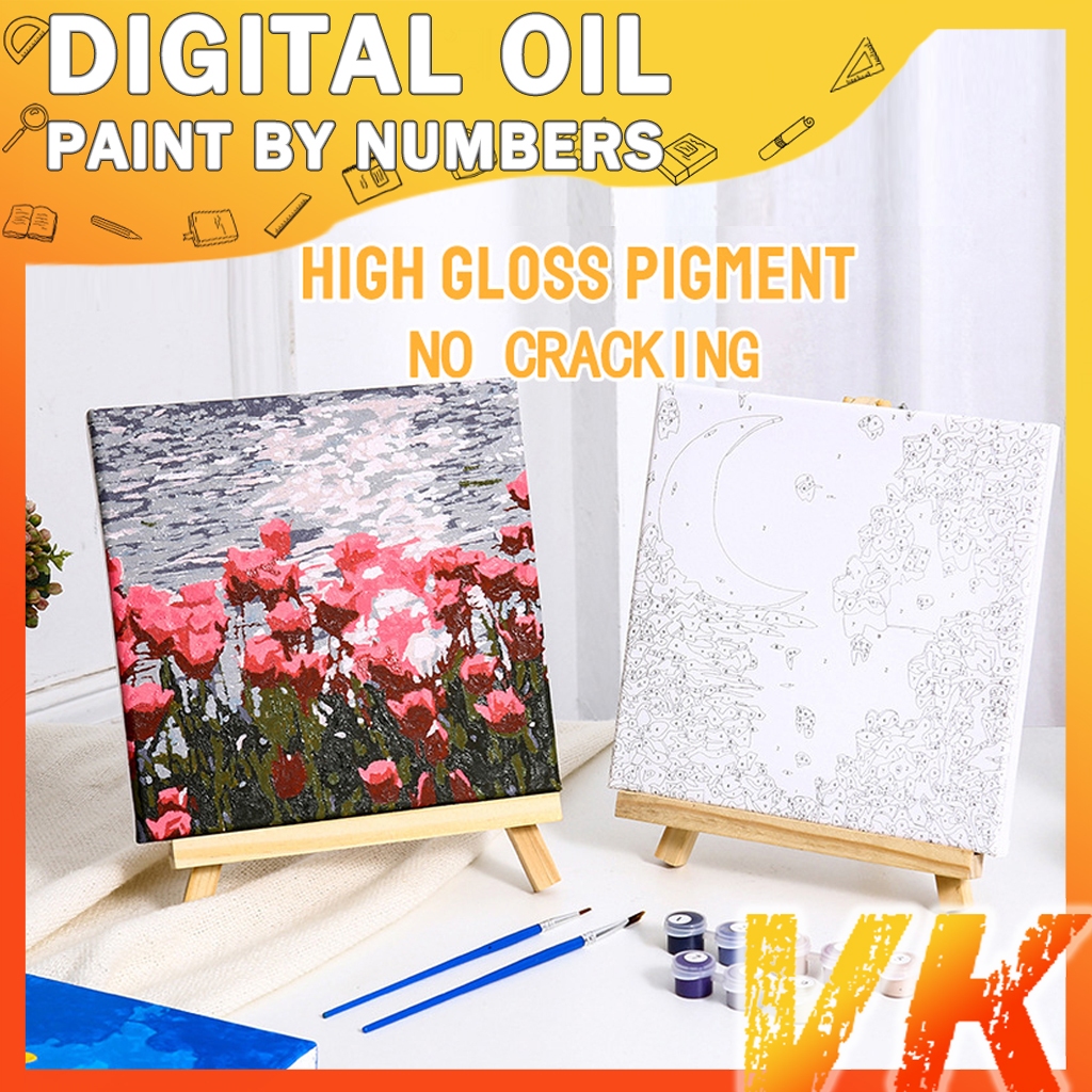 VK Digital Oil Paint By Numbers DIY 20x20cm Canvas Frame Number Fill ...