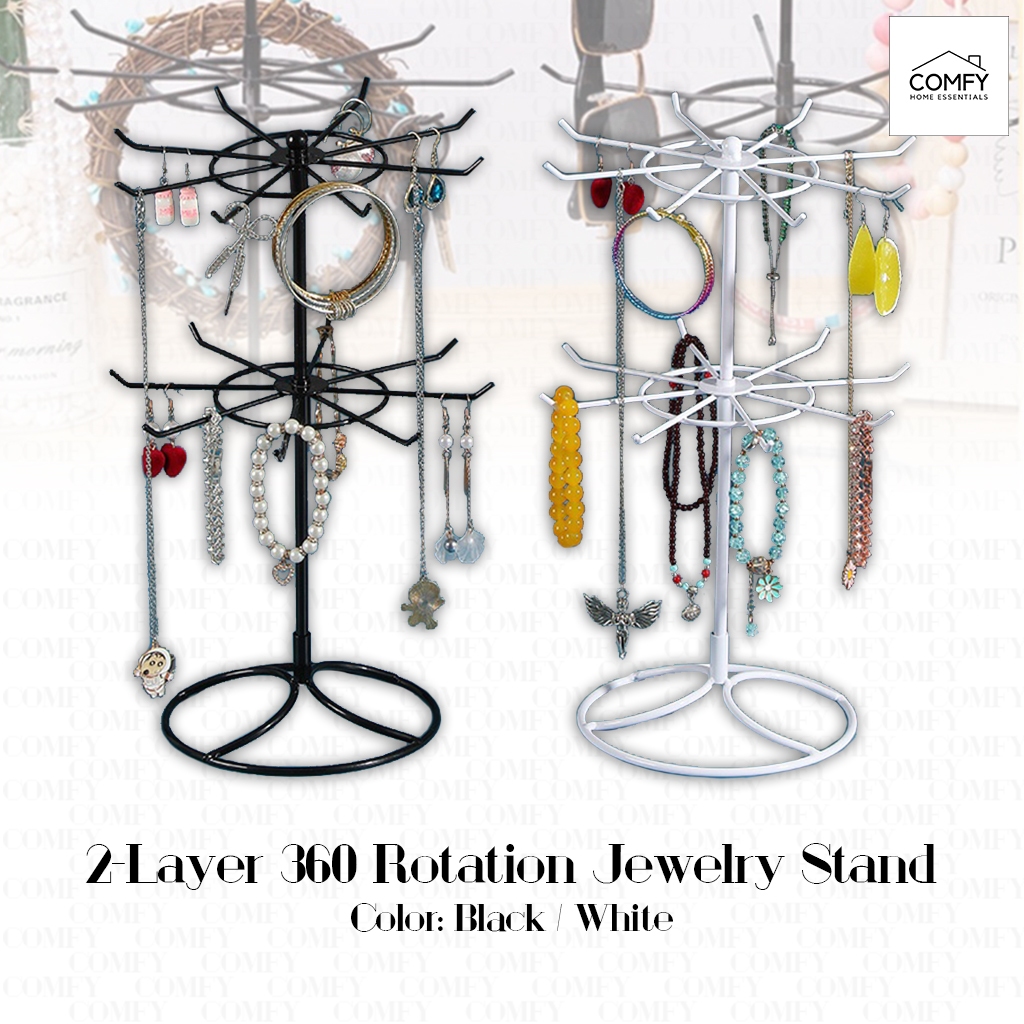 2 Layer Rotating Rack for Necklace Jewelry Display Earring Metal Stand ...