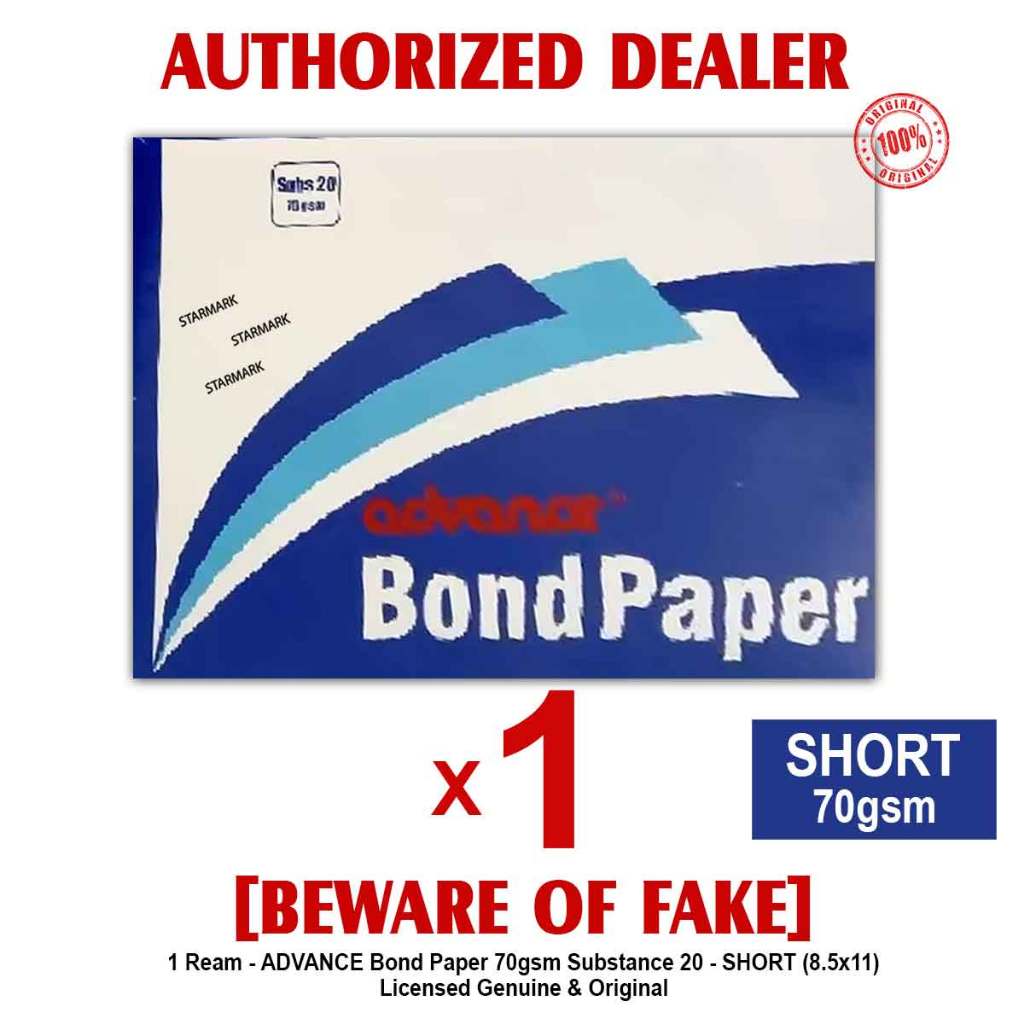 ADVANCE Bond 20 Bond Paper Papers SHORT 8.5x11in 70gsm Sub. 20 Copy ...