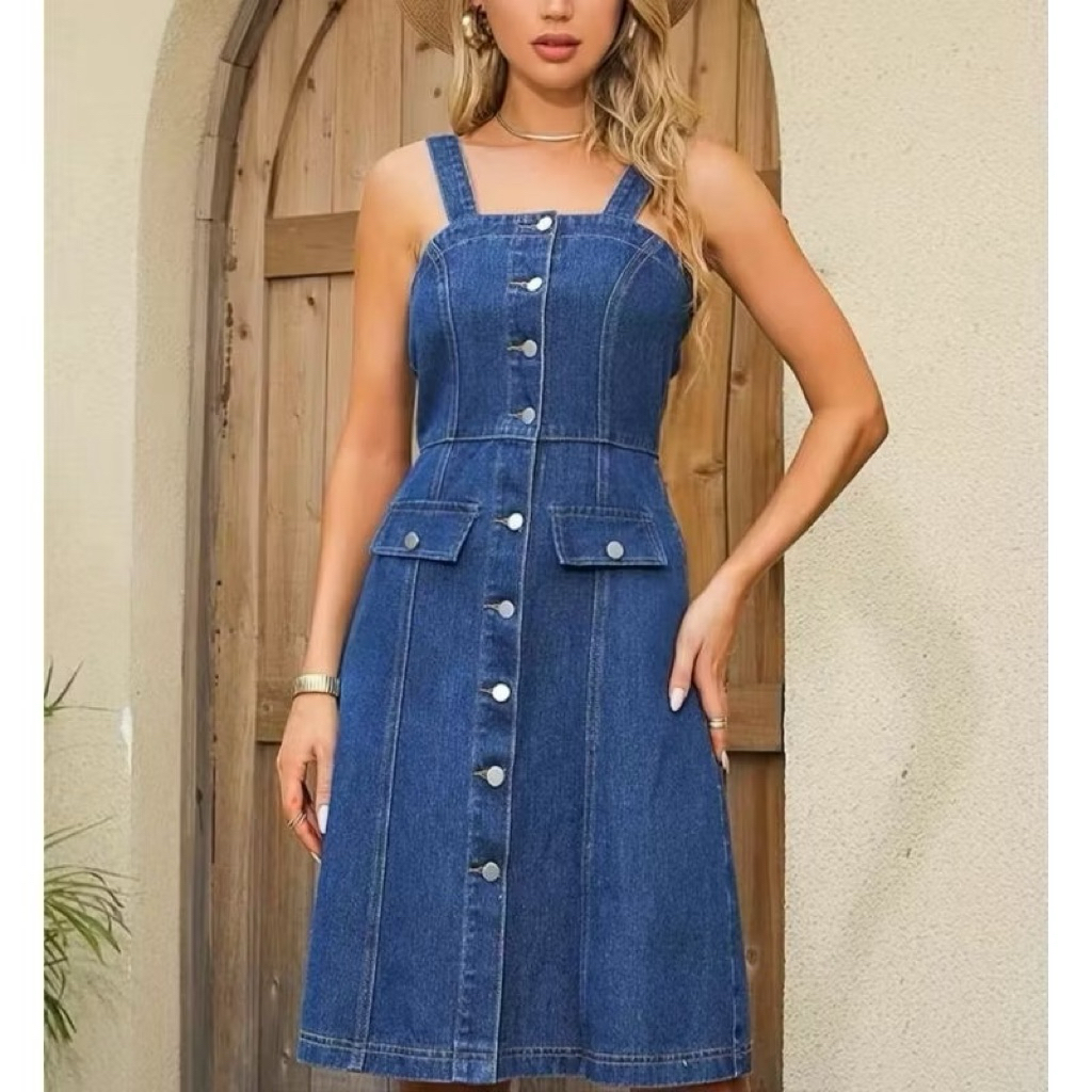 Fashion Strappy Denim Dress Casual Formal