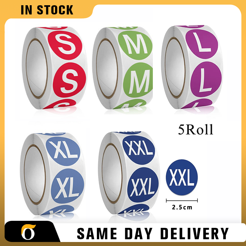 2500Pack Color-Coded Size Labels 1-Inch Round Stickers for T-Shirts ...