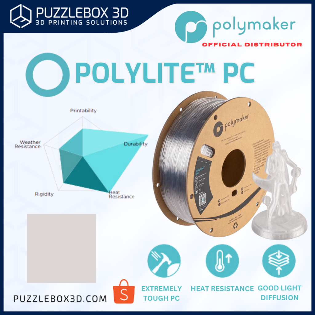 Polymaker PolyLite PC 3D Printing Filament Transparent Strong & Heat ...