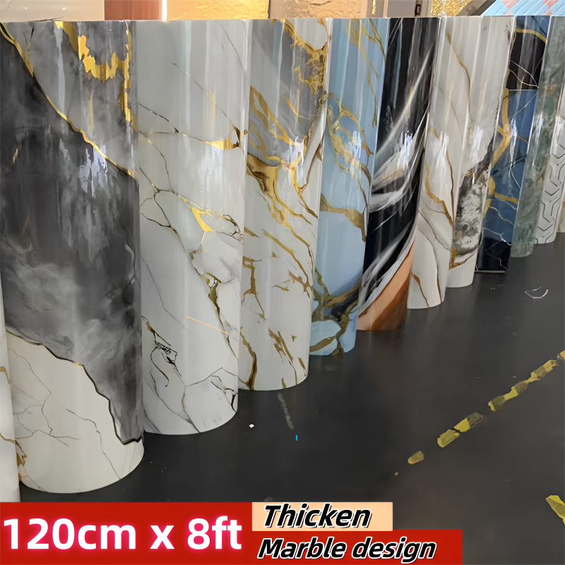 Thickened Foam Sticker - 120cm x 8ft, Marble Design, Waterproof, Self ...