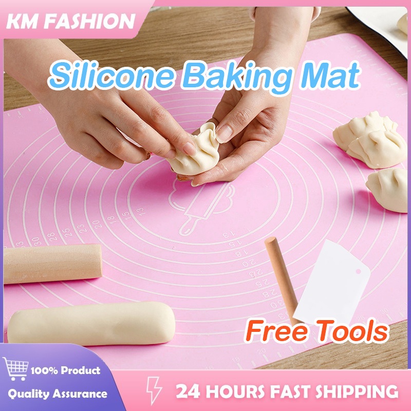KM Silicone Baking Mat with Rolling Pin Non-Stick Baking Pastry Mat ...