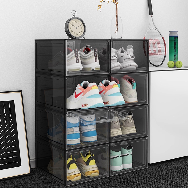 COD Large Size shoe organizer box hard plastic storage transparent with  cover shoe rack organizer