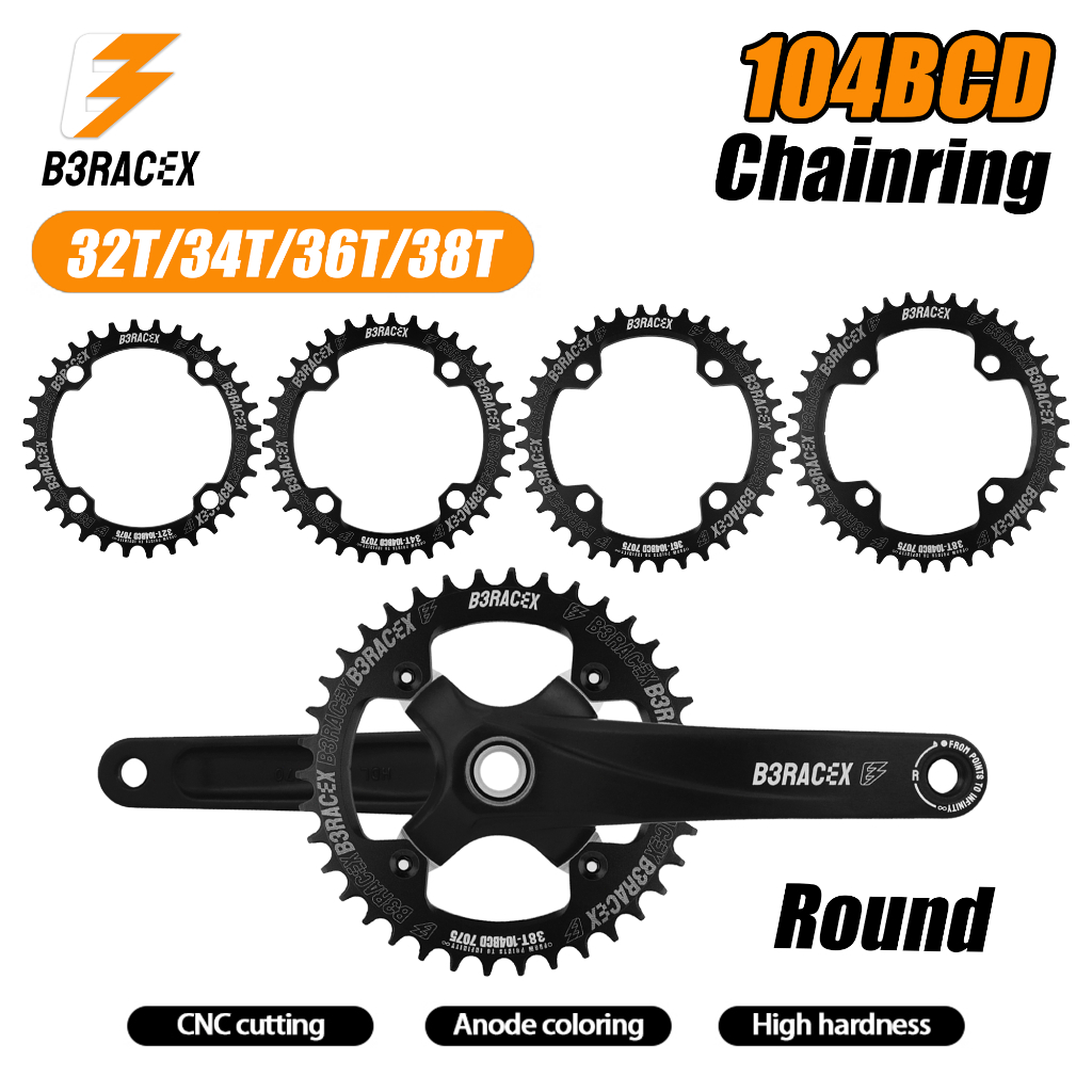 B3RACEX 104BCD Narrow Wide Chainring 32T-38T MTB Round Chainring CNC ...