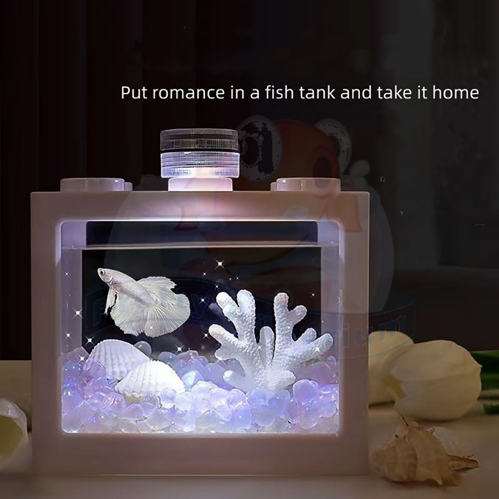 Mini Aquarium Betta Fish Tank Creative Building Block Type Fish Tank ...