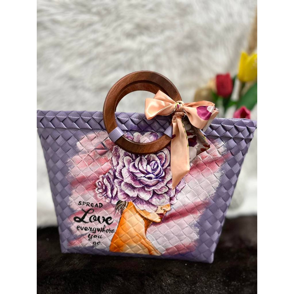 HAND PAINTED WOODEN HANDLED BAYONG BAGS | Shopee Philippines