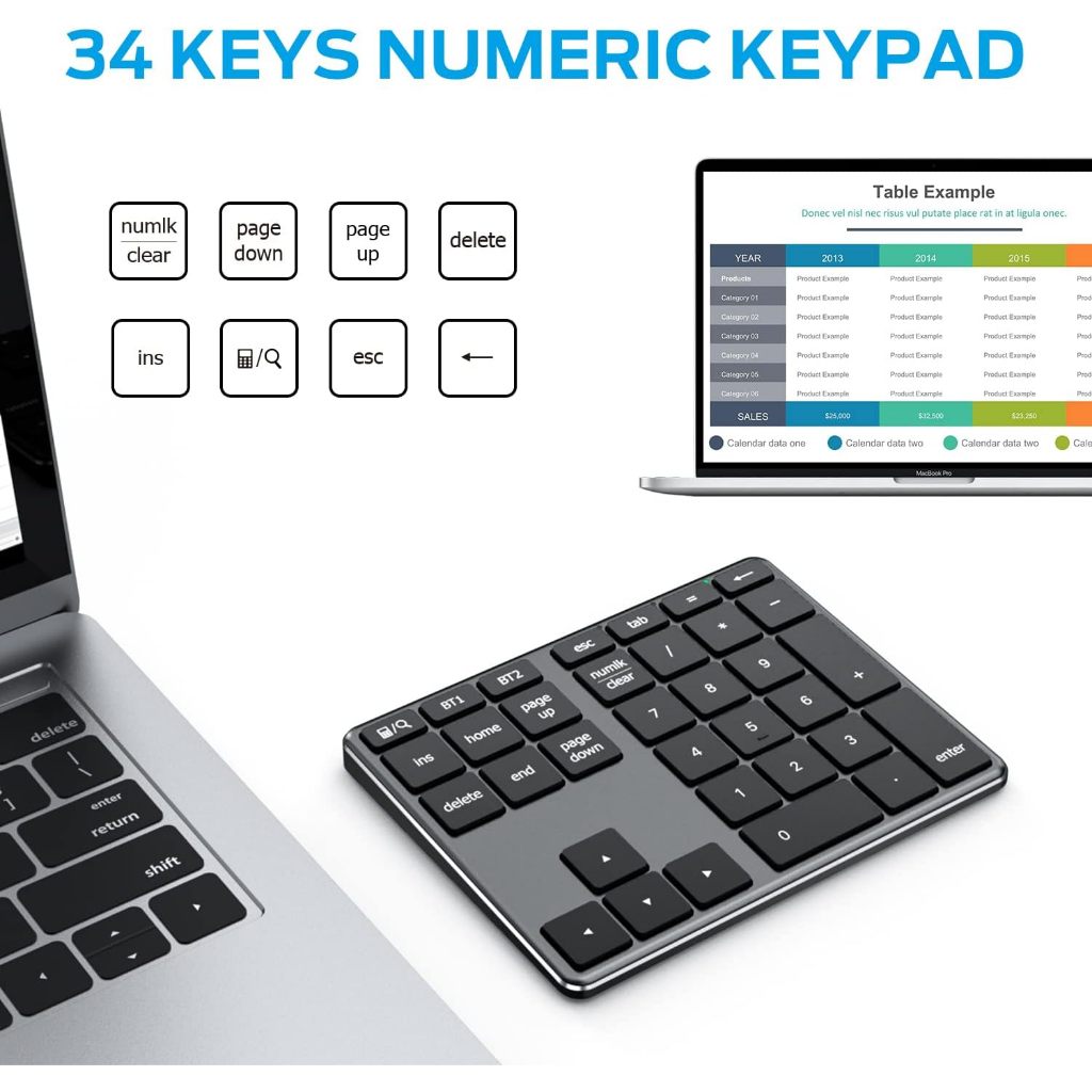 iClever Number Pad, Aluminum Wireless Number Pad for Multi Devices, USB ...