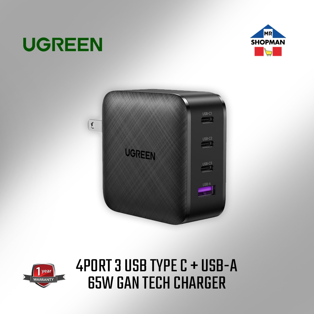 Ugreen 4-Port (USB-A + 3 USB-C) 65W Gan CD224/70773 Fast Charger ...